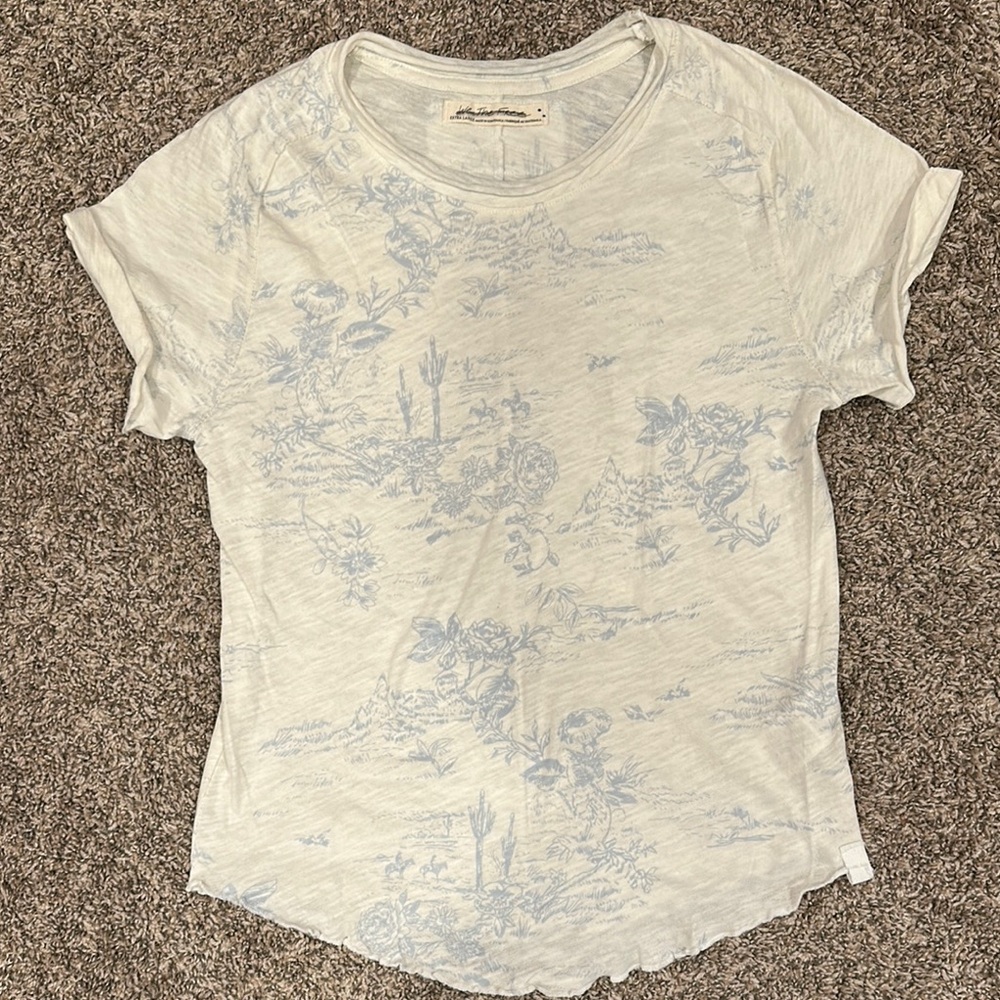 Free People Light Blue Floral Short Sleeve Tee